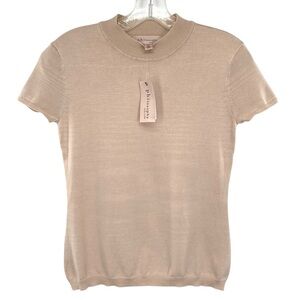 Philosophy Beige Mock Neck Knit Top Short Sleeve Sweater New